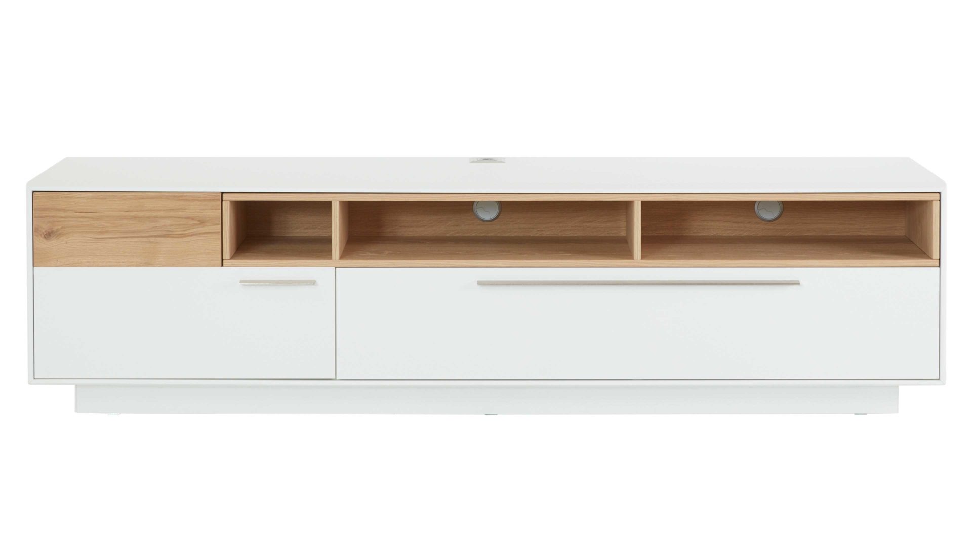 Lowboard Interliving aus Holz in Weiß Interliving Wohnzimmer Serie 2102 - Medienboard 510203 Asteiche & weißer Mattlack – Länge ca. 215 cm