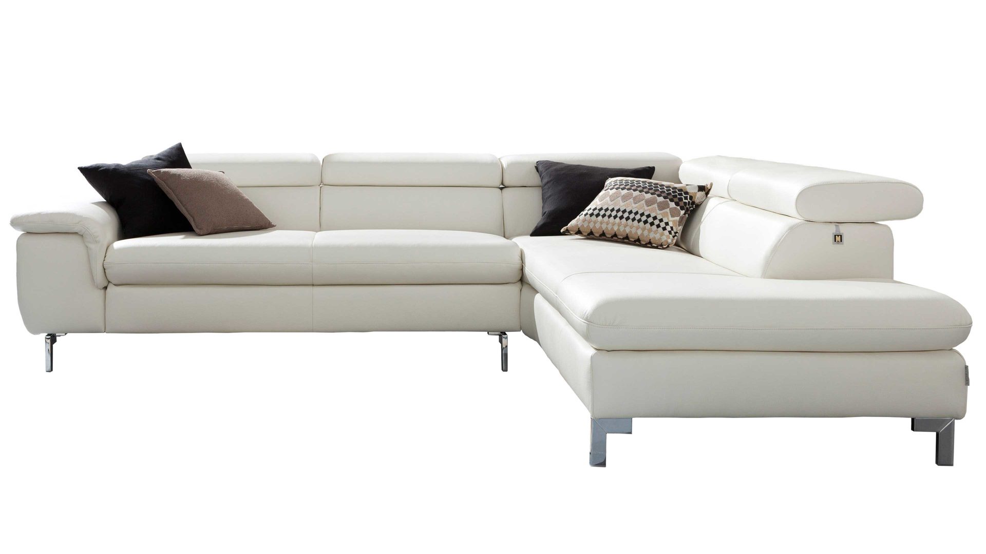 Ecksofa W.schillig aus Leder in Weiß W.SCHILLIG Ledersofa 20975 bzw. Ecksofa mit Federkern weißes Leder Z59.42 & chromfarbene Metallfüße - Stellfläche ca. 278 x 222 cm