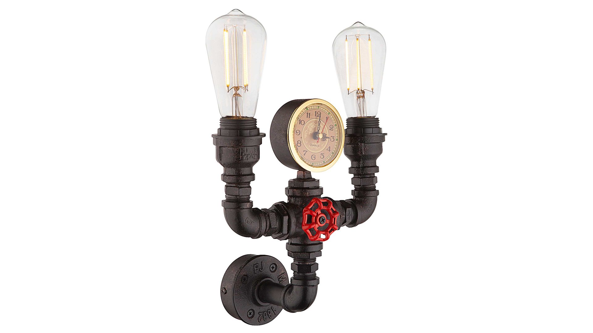 Wandleuchte Globo lighting aus Metall in Schwarz Wandleuchte Bayuda in Gasuhr-Optik Schwarz & Gold – Höhe ca. 29 cm