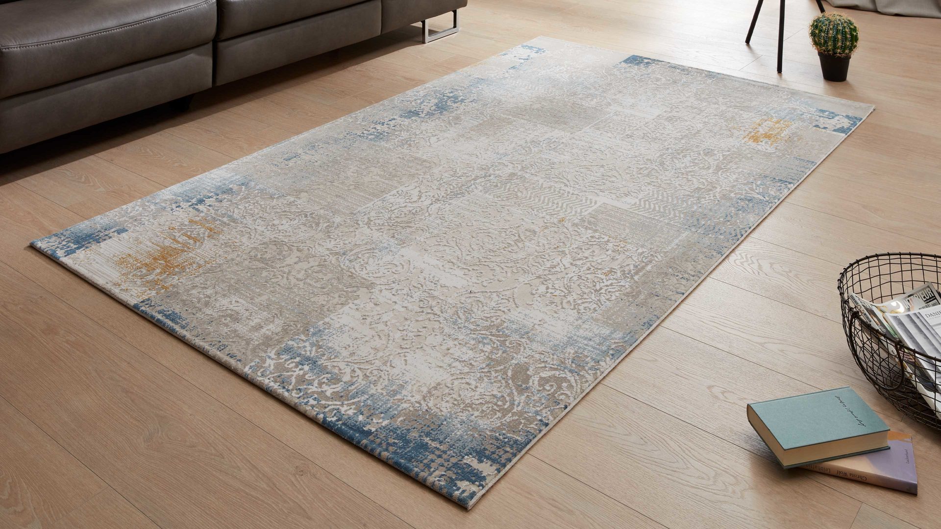 Webteppich Interliving aus Kunstfaser in Blau Interliving Teppich Serie L-8540 Blau & Beige – ca. 240 x 290 cm