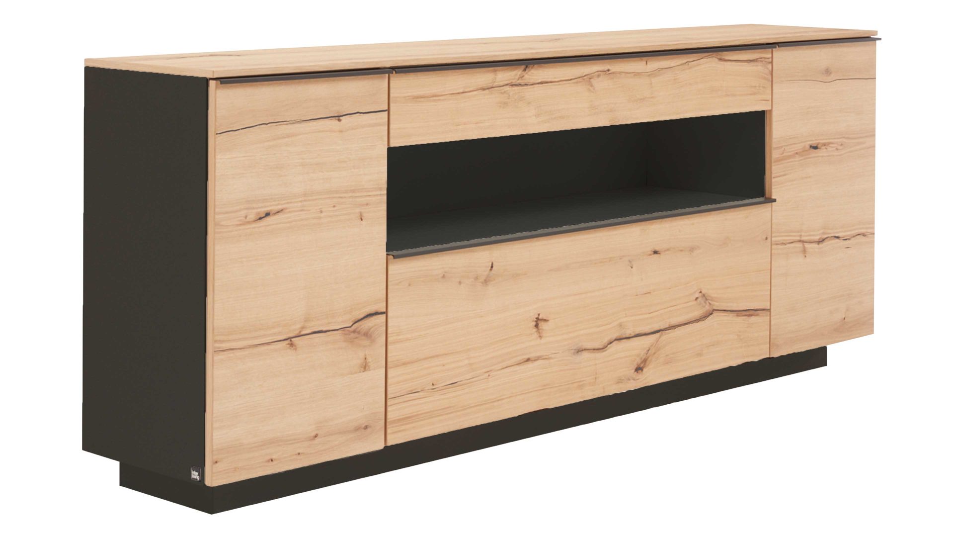 Sideboard Interliving aus Holz in Schwarz Interliving Wohnzimmer Serie 2103 – Sideboard 560811 Schiefer Schwarz & Asteiche - Holzsockel