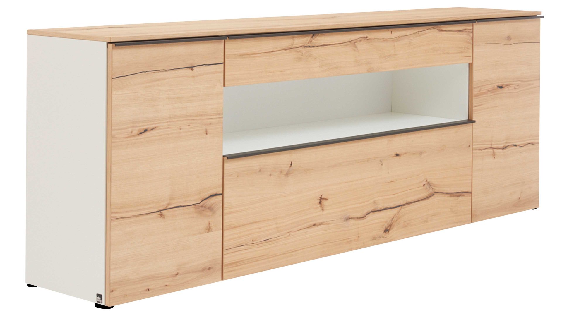 Sideboard Interliving aus Holz in Weiß Interliving Wohnzimmer Serie 2103 – Sideboard 560711 Weiß & Asteiche - höhenverstellbare Füße