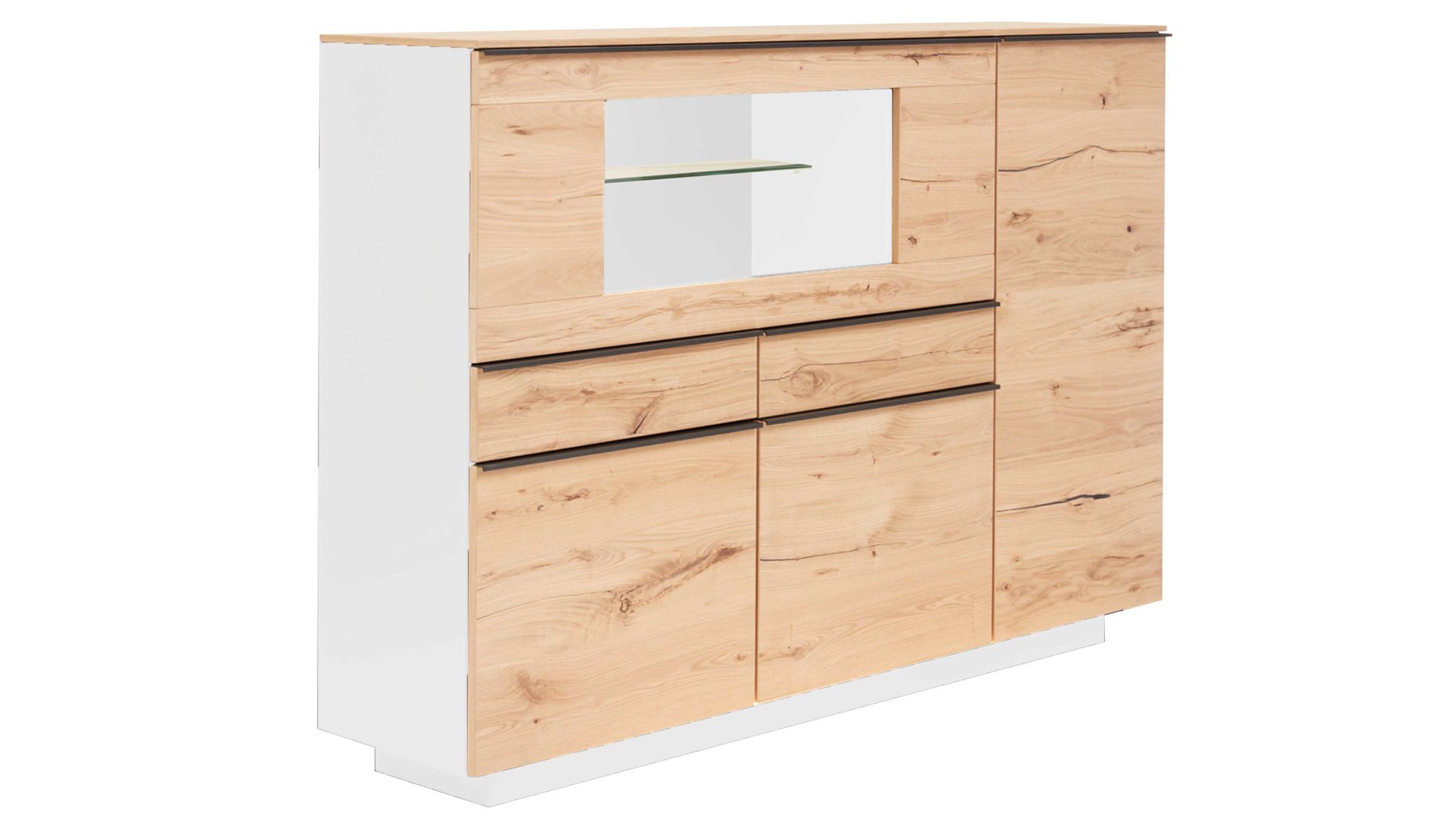 Highboard Interliving aus Holz in Weiß Interliving Wohnzimmer Serie 2103 – Highboard 560813 Weiß & Asteiche – Holzsockel