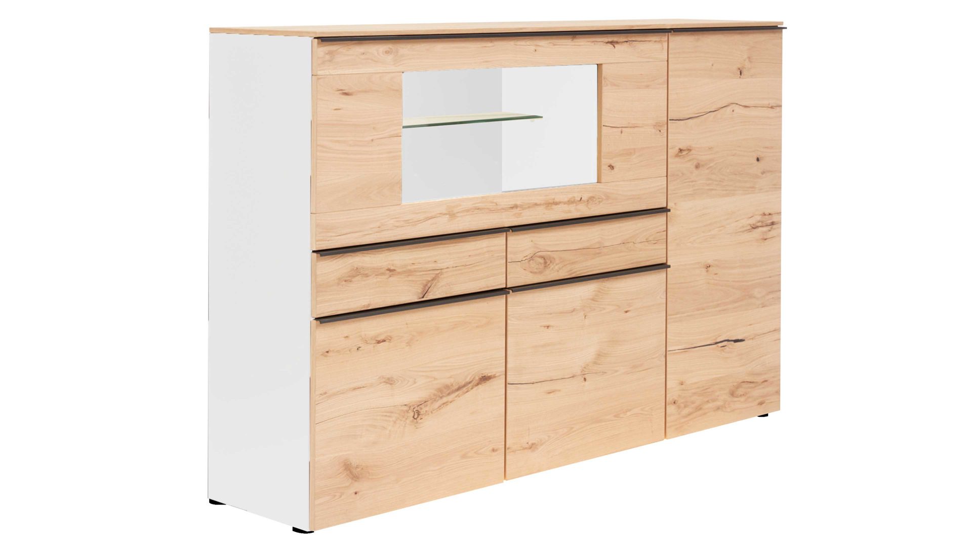Highboard Interliving aus Holz in Weiß Interliving Wohnzimmer Serie 2103 – Highboard 560713 Weiß & Asteiche – höhenverstellbare Füße