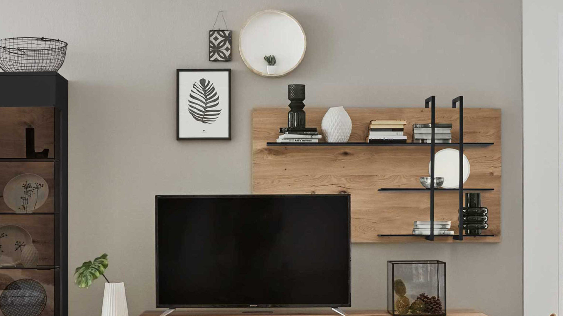 Wandregal Interliving aus Holz in Holzfarben Interliving Wohnzimer Serie 2104 – Wandregal WI45-146R Balkeneiche – ca. 146 x 79 cm, rechts