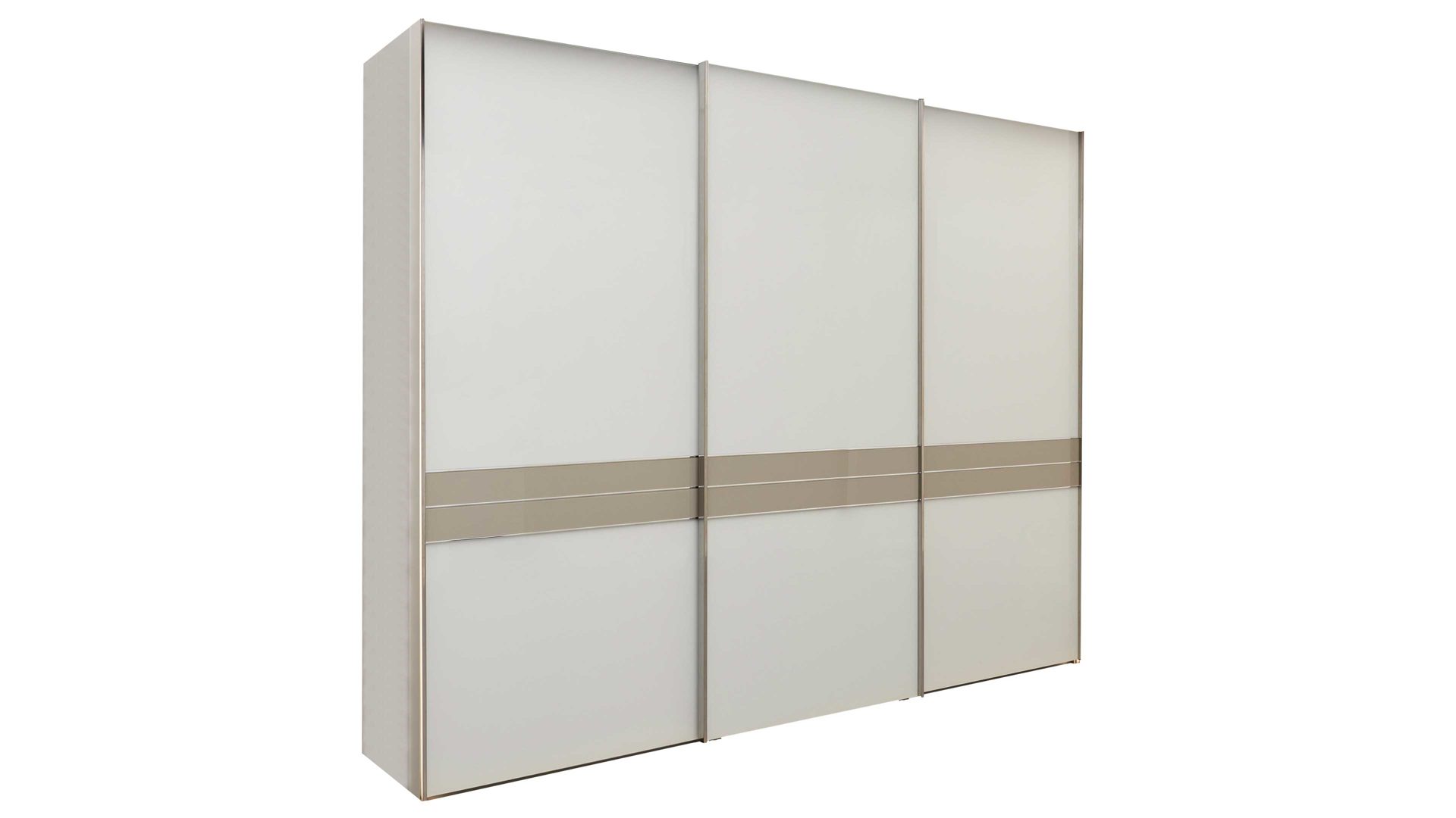 Kleiderschrank Interliving aus Holz in Weiß Interliving Schlafzimmer Serie 1009 – Schwebetürenschrank 221 Weiß & Kieselgrau – drei Türen, Breite ca. 250 cm