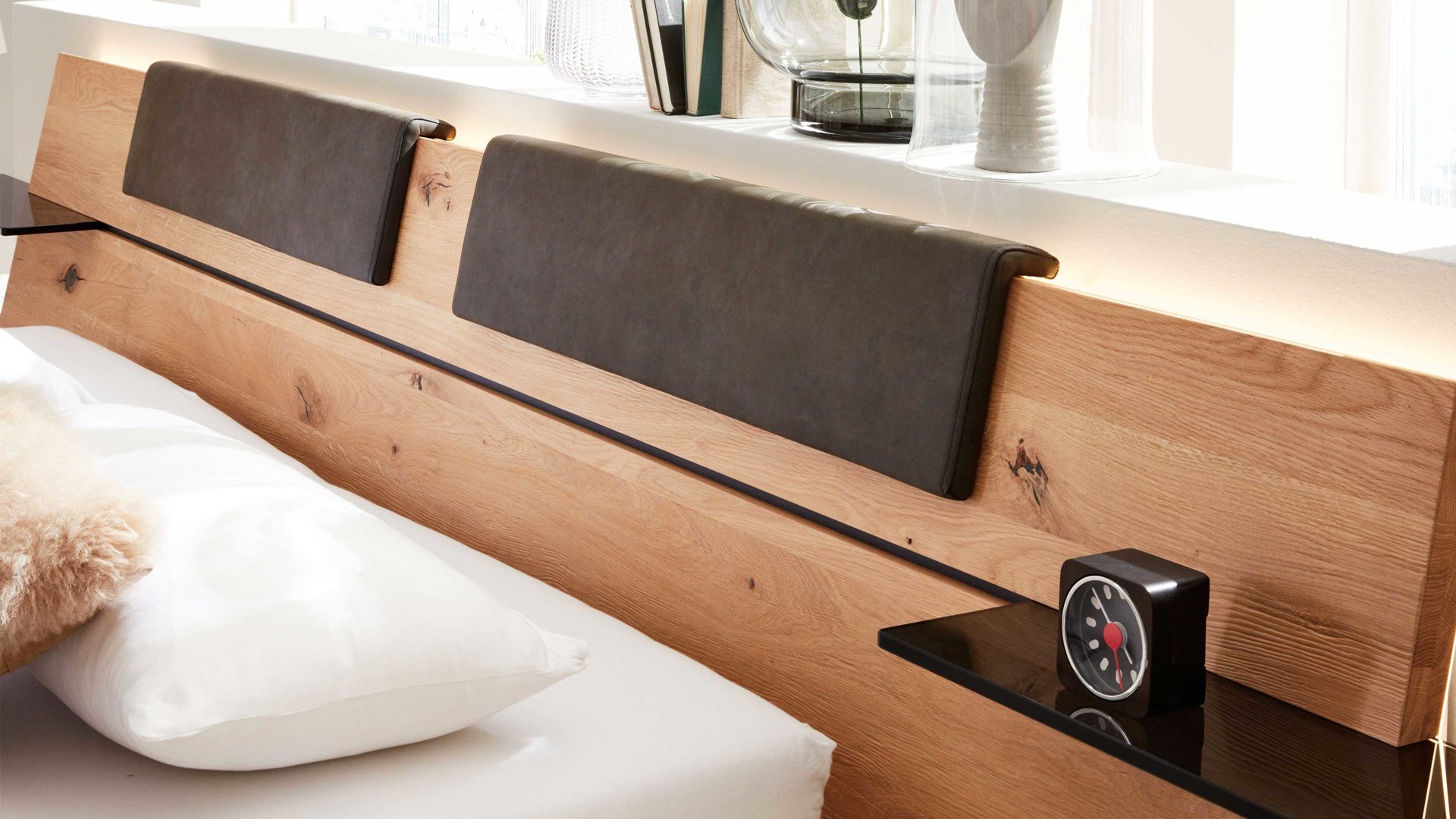 Kissen-Set Interliving aus Stoff in Dunkelgrau Interliving Schlafzimmer Serie 1019 – Kopfteilpolster-Set graues Kunstleder – zweiteilig, für ca. 180 cm Breite