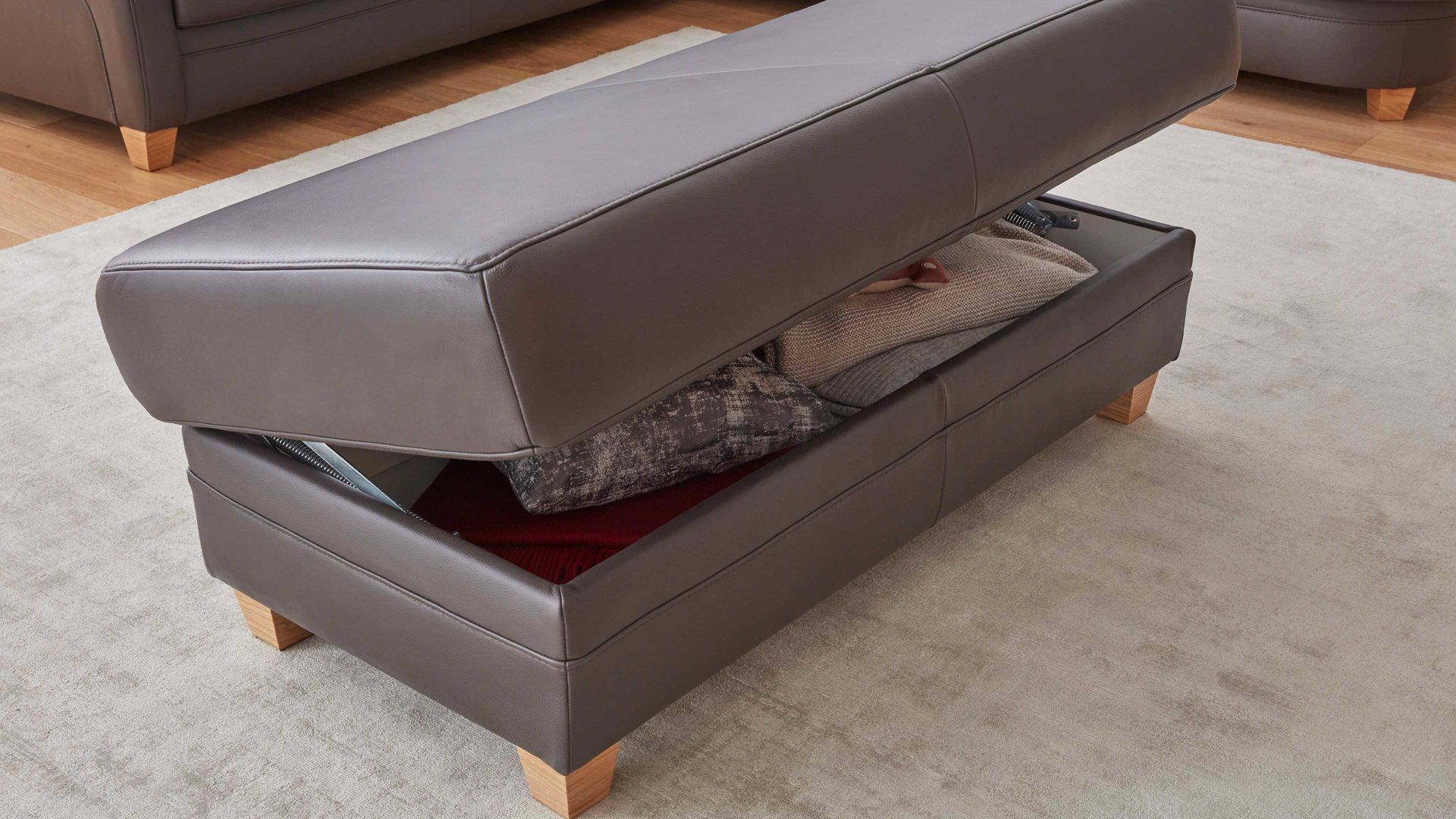 Funktionshocker modulmaster aus Leder in Dunkelbraun Modulmaster MM-PN1004 - Funktionshocker XXL HoF schokofarbenes Leder & Buche – ca. 130 x 65 cm