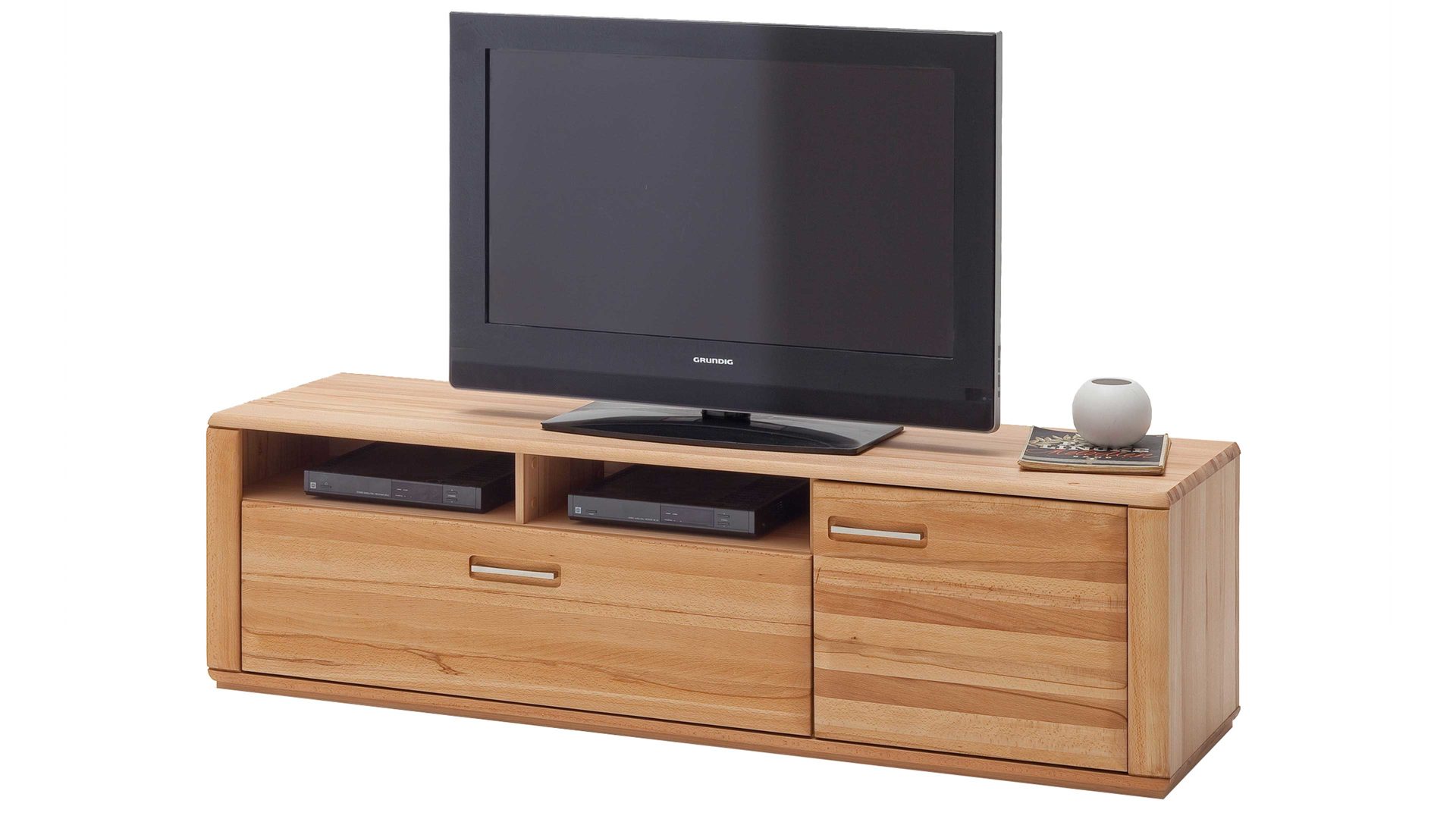 Medienmöbel Mca furniture aus Holz in Holzfarben Wohnprogramm Sena - TV-Element bzw. TV-Möbel  geölte Kernbuche – eine Tür, eine Schublade, zwei offene Fächer