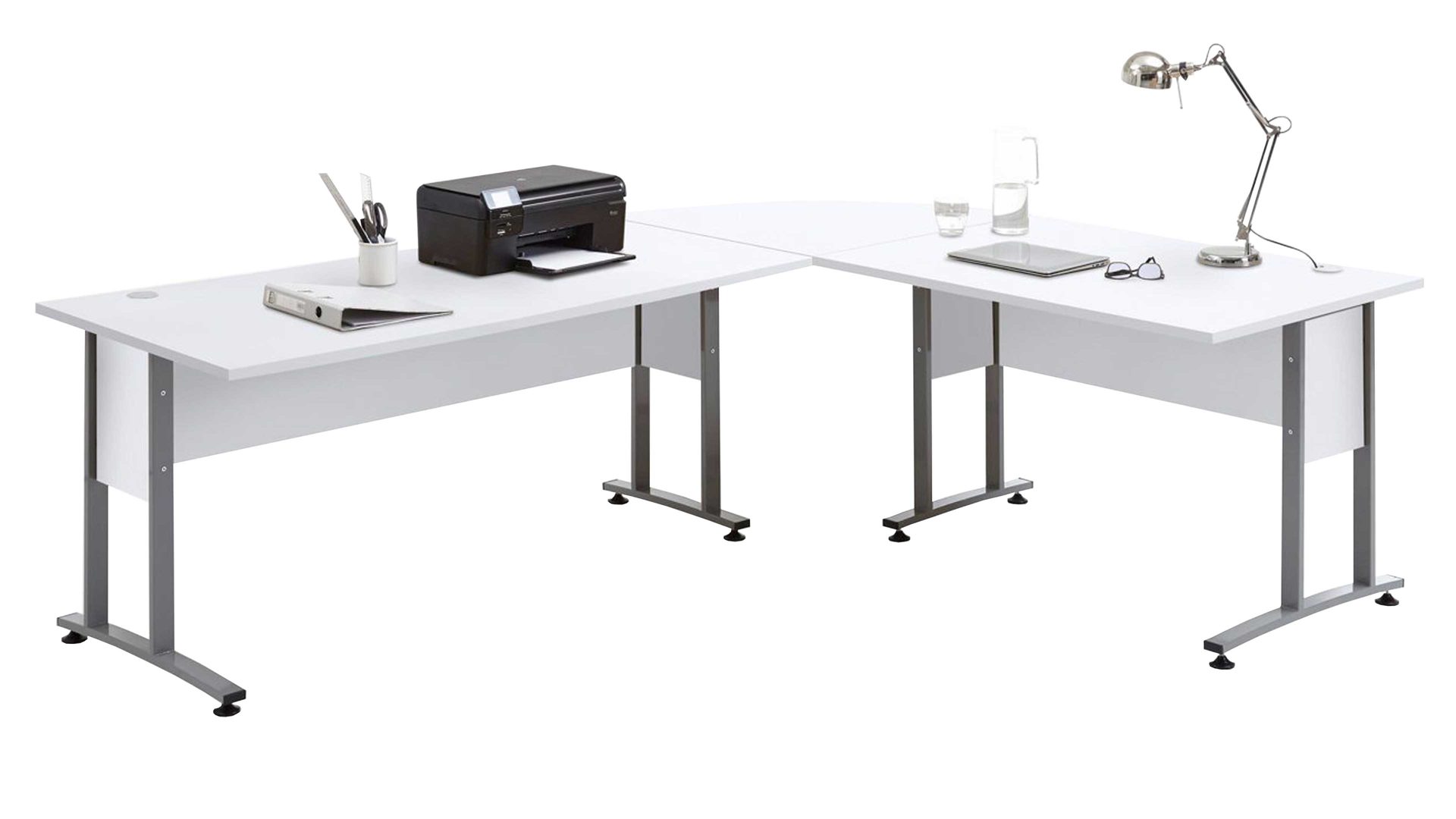 Schreibtisch Fmd furniture aus Holz in Weiß Eckschreibtisch Calvia 4 bzw. Büromöbel Brillantweiß – Stellfläche ca. 240 x 200 cm