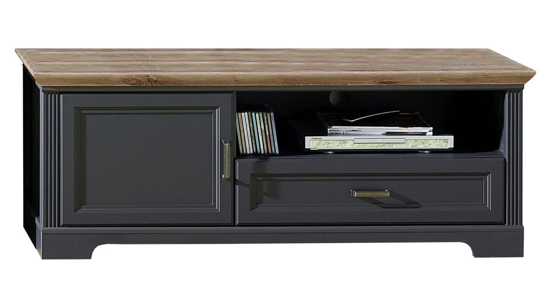 Lowboard Innostyle aus Holz in Dunkelgrau Möbelprogramm Jasmin - Medien-Lowboard Graphit & Artisan Eiche – eine Tür, eine Schublade - Breite ca. 143 cm