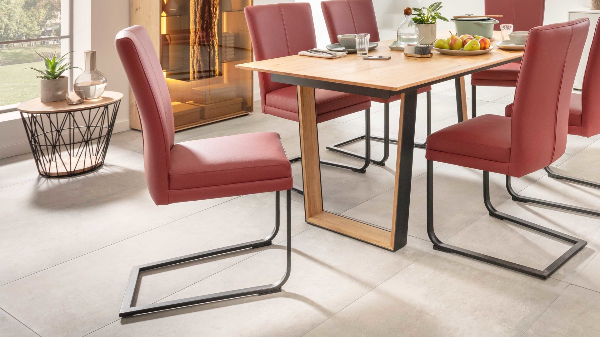 Schwingstuhl laVie® aus Leder in Rot laVie® Schwingstuhl bzw. Freischwinger Color-Line rubinrotes Leder Napoli 993 & gebürsteter Edelstahl