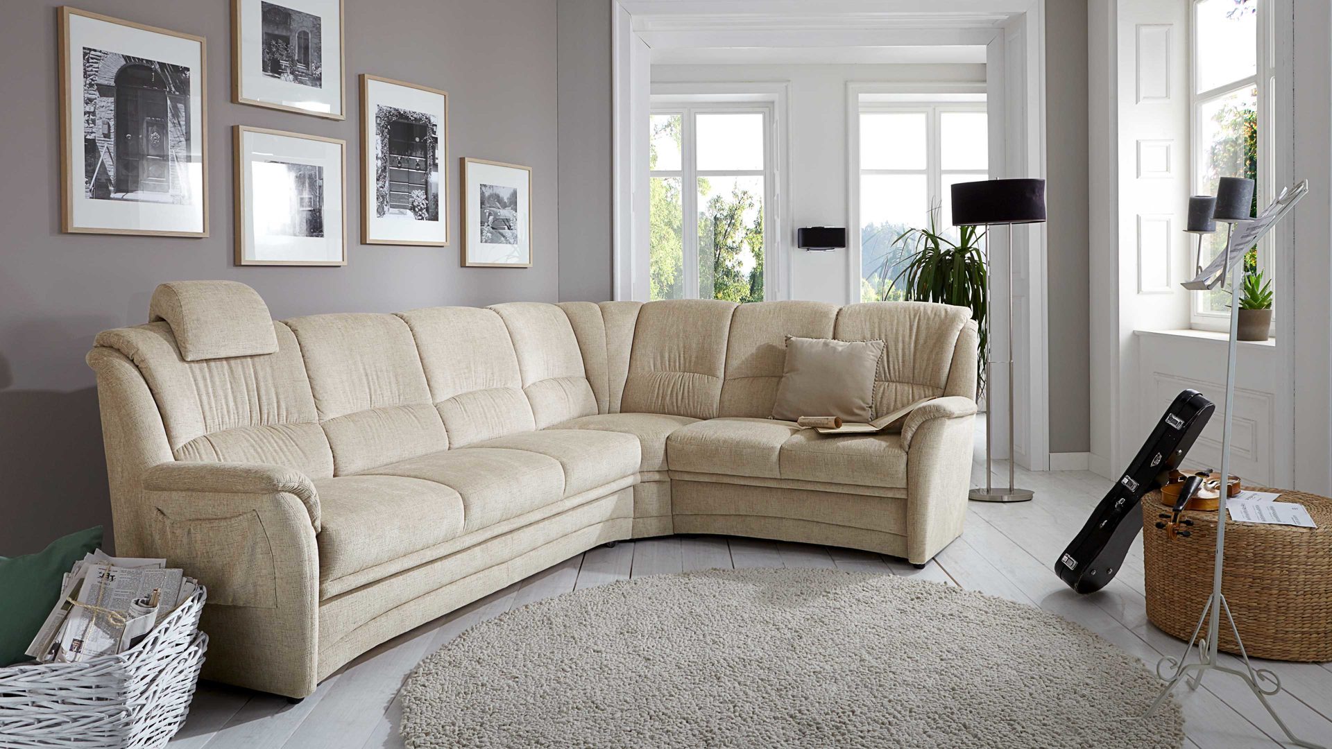 Ecksofa OrthoSedis aus Stoff in Beige Orthosedis Variance - Eckcouch für Ihre Wohnlandschaft bisquitfarbener Stoffbezug 5634-037 - Stellfläche ca. 283 x 211 cm