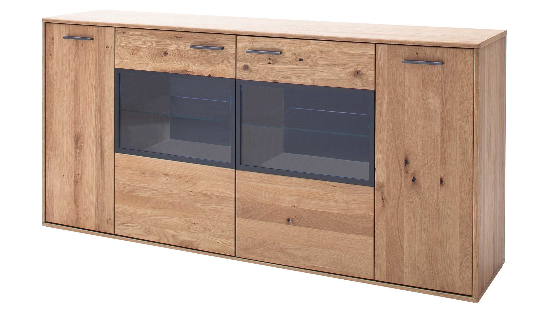 Sideboard Mca furniture aus Holz in Holzfarben Wohnprogramm Portland - Sideboard Asteiche bianco & Anthrazit – vier Türen, Breite ca. 184 cm