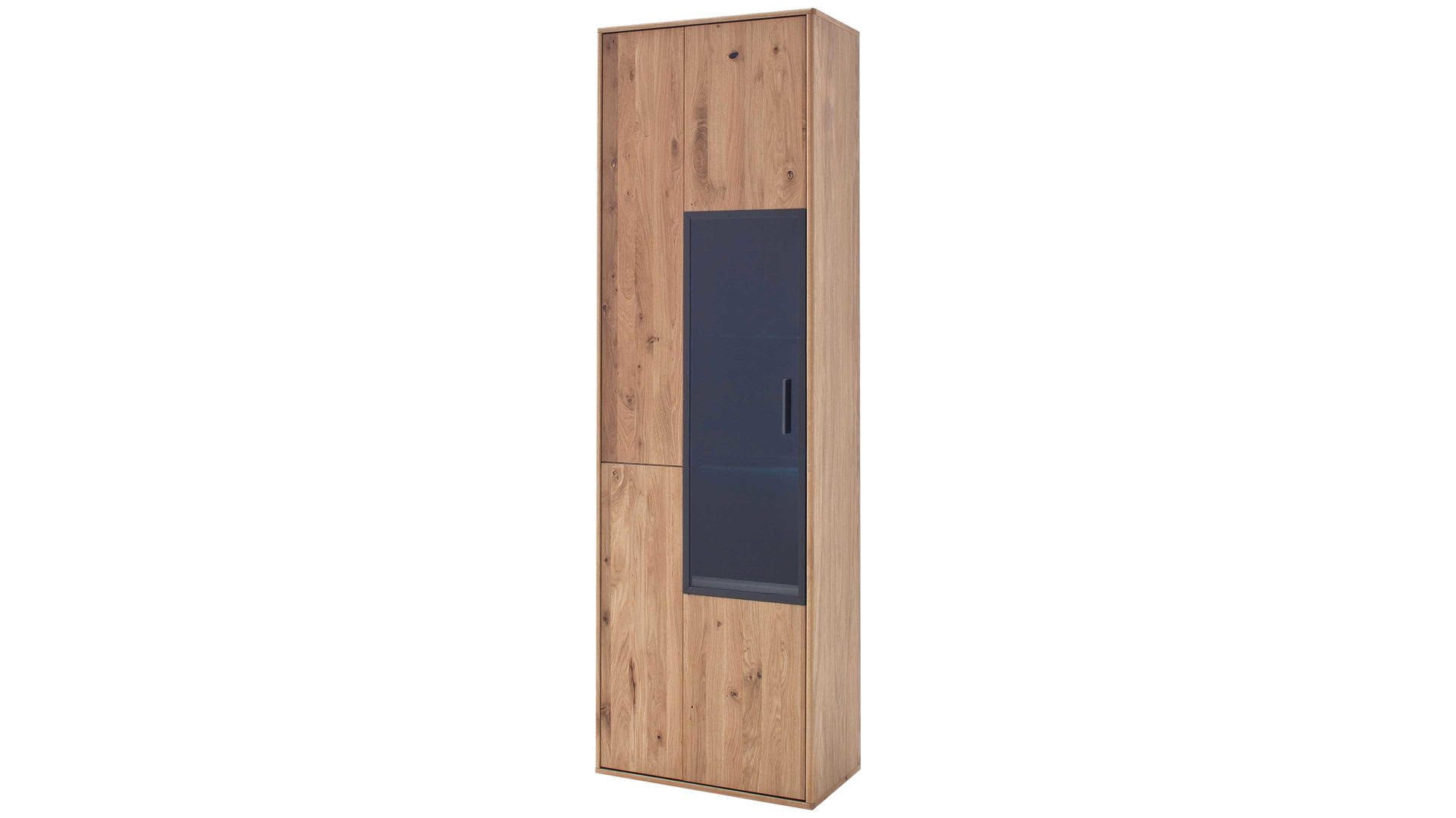 Vitrine Mca direkt aus Holz in Holzfarben Wohnprogramm Portland - Vitrine Asteiche bianco & Anthrazit – eine Tür, Höhe ca. 207 cm