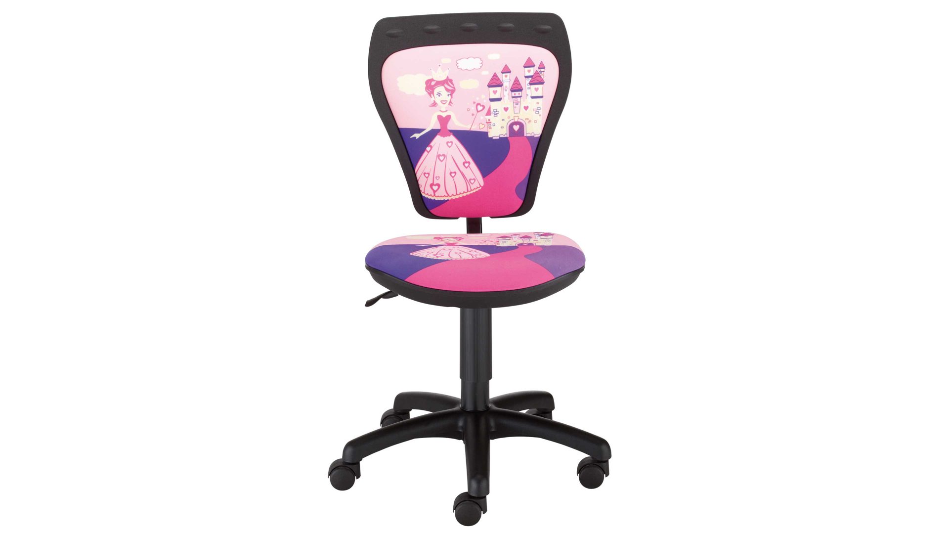 Drehstuhl Nowy styl aus Stoff in Pink Kinder-Drehstuhl Ministyle pinker Motivbezug Cartoon Fox Princess & schwarzes Drehkreuz