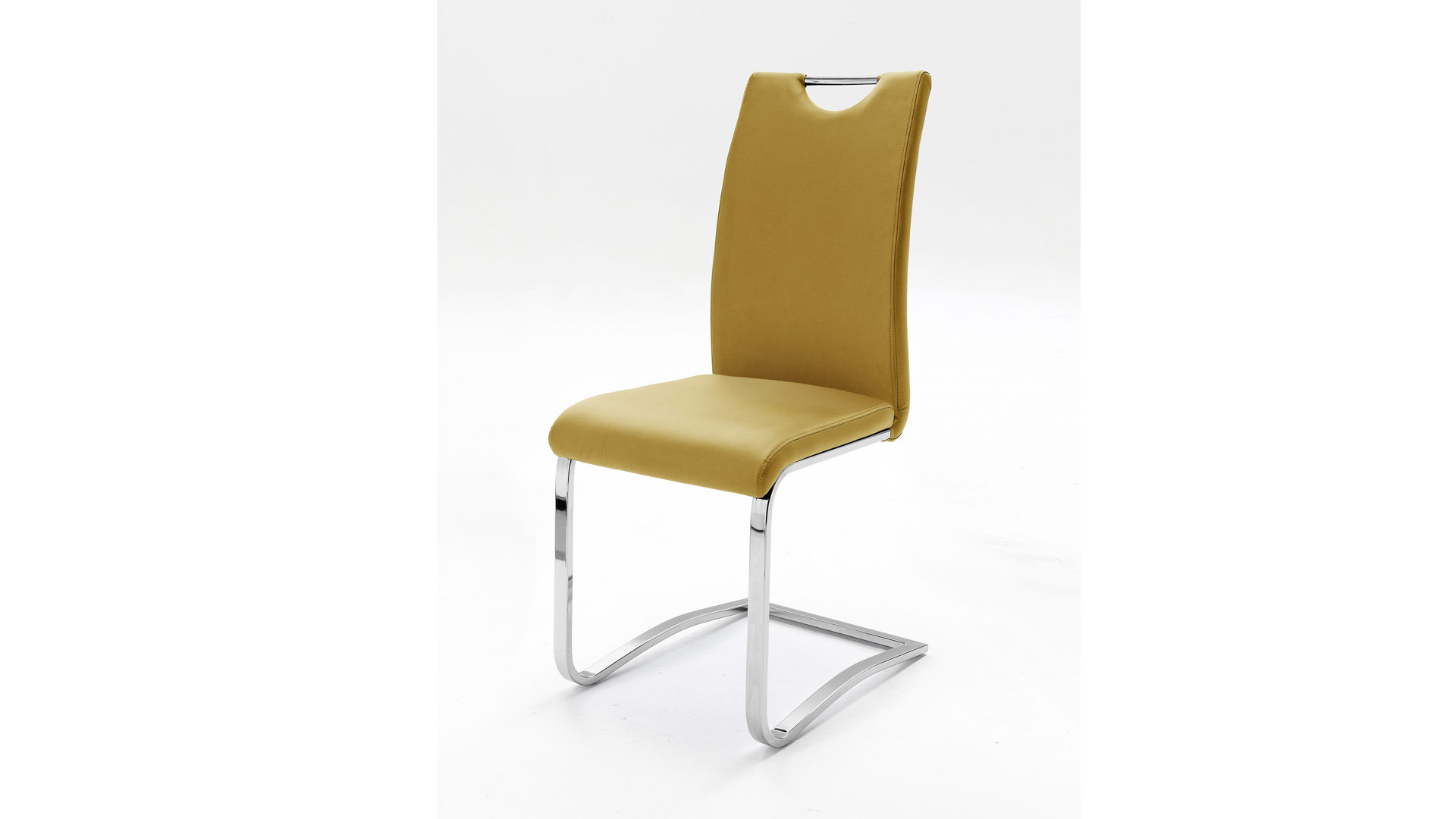 Schwingstuhl Mca furniture aus Stoff in Gelb Schwingstuhl, ein Freischwinger mit gepolstertem Sitzkomfort curryfarbener Kunstlederbezug & verchromtes Gestell