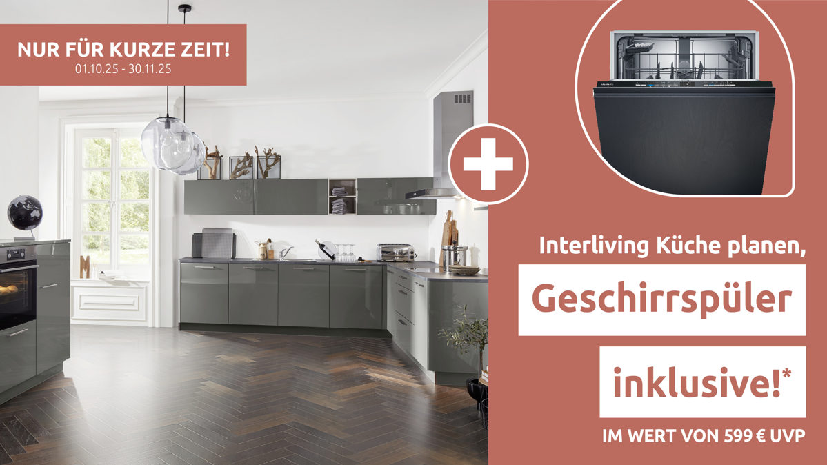 Einbauküche Interliving aus Holz in Grau Interliving Küche Serie 3007 mit AEG Einbaugeräten Quarzgrau & Steel – zweizeilig