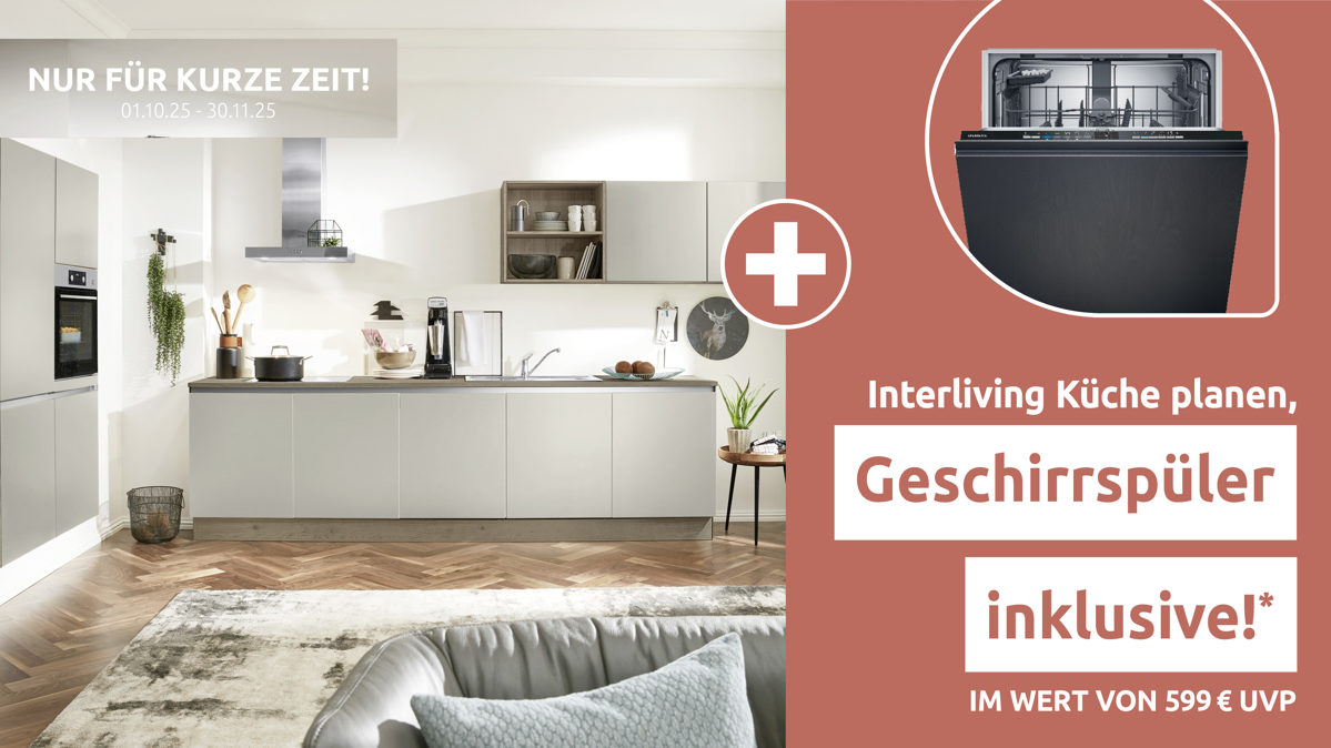Einbauküche Interliving aus Holz in Grau Interliving Küche Serie 3053 mit AEG-Einbaugeräten Platingrau & Eiche Graphit Silber - zweizeilig