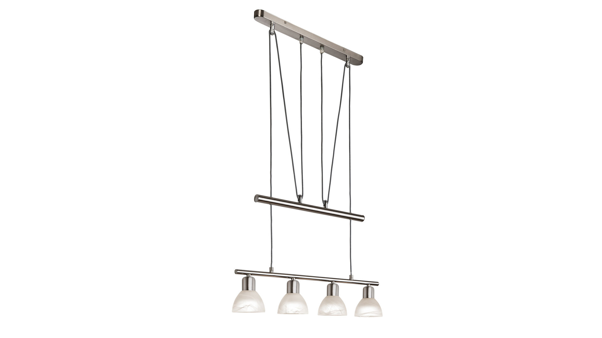 Pendelleuchte Art home - nino leuchten aus Metall in Metallfarben Nino LED-Jojo-Balkenlampe Nino Pendelleuchte Daytona Nickel, weißes & alabasterfarbenes Glas – Länge ca. 60 cm