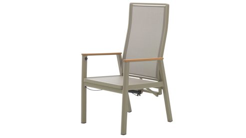 Gartenstuhl /-sessel Interliving aus Metall in Beige Interliving Gartenmöbel Serie 7014 - Gartenstuhl mit Relaxfunktion beiges TEXTILENE®, Teak & taupefarbenes Aluminium