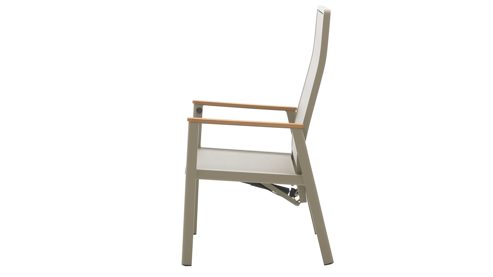Gartenstuhl /-sessel Interliving aus Metall in Beige Interliving Gartenmöbel Serie 7014 - Gartenstuhl mit Relaxfunktion beiges TEXTILENE®, Teak & taupefarbenes Aluminium