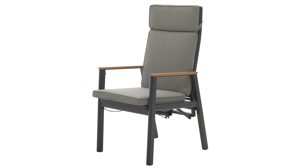 Gartenstuhl /-sessel Interliving aus Metall in Anthrazit Interliving Gartenmöbel Serie 7014 - Gartenstuhl mit Relaxfunktion anthrazitfarbenes TEXTILENE®, Aluminium & Teakholz