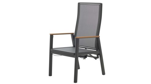 Gartenstuhl /-sessel Interliving aus Metall in Anthrazit Interliving Gartenmöbel Serie 7014 - Gartenstuhl mit Relaxfunktion anthrazitfarbenes TEXTILENE®, Aluminium & Teakholz