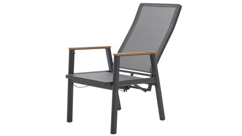 Gartenstuhl /-sessel Interliving aus Metall in Anthrazit Interliving Gartenmöbel Serie 7014 - Gartenstuhl mit Relaxfunktion anthrazitfarbenes TEXTILENE®, Aluminium & Teakholz