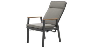 Gartenstuhl /-sessel Interliving aus Metall in Anthrazit Interliving Gartenmöbel Serie 7014 - Gartenstuhl mit Relaxfunktion anthrazitfarbenes TEXTILENE®, Aluminium & Teakholz