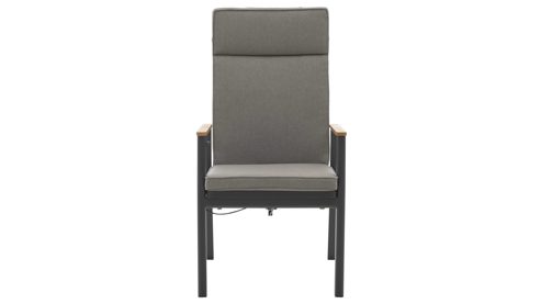 Gartenstuhl /-sessel Interliving aus Metall in Anthrazit Interliving Gartenmöbel Serie 7014 - Gartenstuhl mit Relaxfunktion anthrazitfarbenes TEXTILENE®, Aluminium & Teakholz