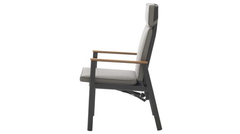 Gartenstuhl /-sessel Interliving aus Metall in Anthrazit Interliving Gartenmöbel Serie 7014 - Gartenstuhl mit Relaxfunktion anthrazitfarbenes TEXTILENE®, Aluminium & Teakholz