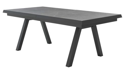 Gartentisch Interliving aus Stein in Hellgrau Interliving Gartenmöbel Serie 7011 - Ausziehtisch gesinterter betonfarbener Stein & anthrazitfarbenes Aluminium - ca. 200 - 260 x 100 cm