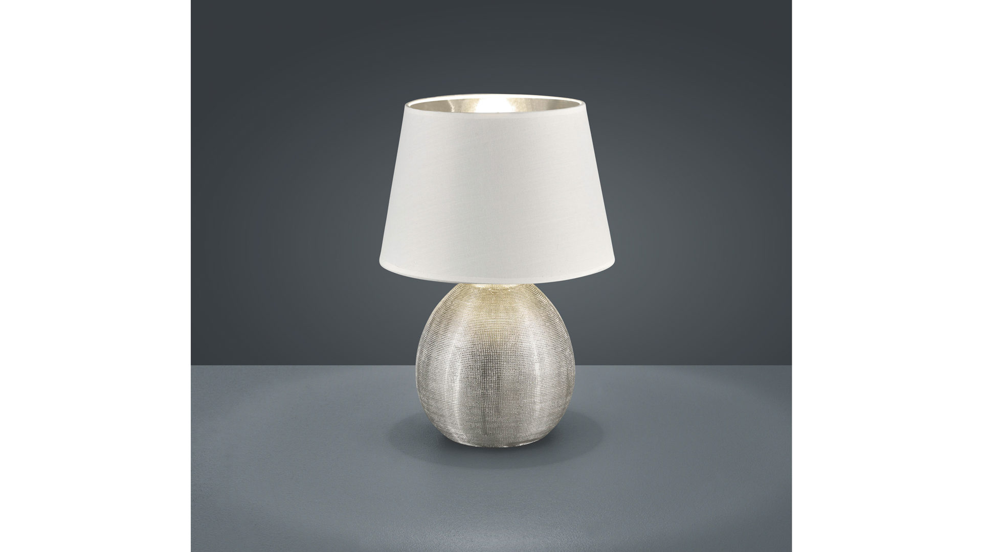 Tischleuchte Reality leuchten aus Stoff in Weiß RL Tischleuchte - Tischlampe Luxor Silber & Weiß – Höhe ca. 35 cm