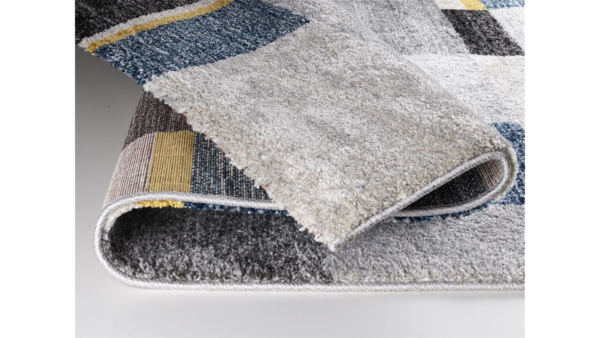 Webteppich Oci aus Kunstfaser in Blau Webteppich Castle Beppo für Ihre Wohnaccessoires blaue, graue & gelbe Kunstfaser – ca. 80 x 150 cm