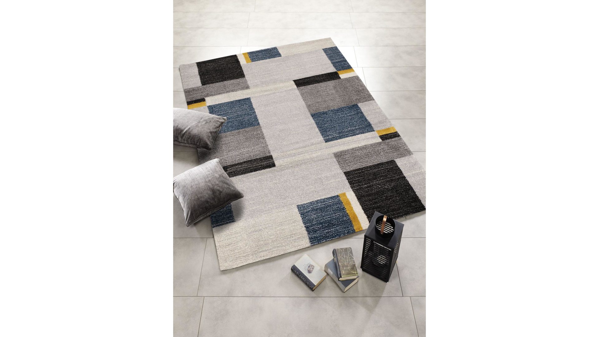 Webteppich Oci aus Kunstfaser in Blau Webteppich Castle Beppo für Ihre Wohnaccessoires blaue, graue & gelbe Kunstfaser – ca. 80 x 150 cm