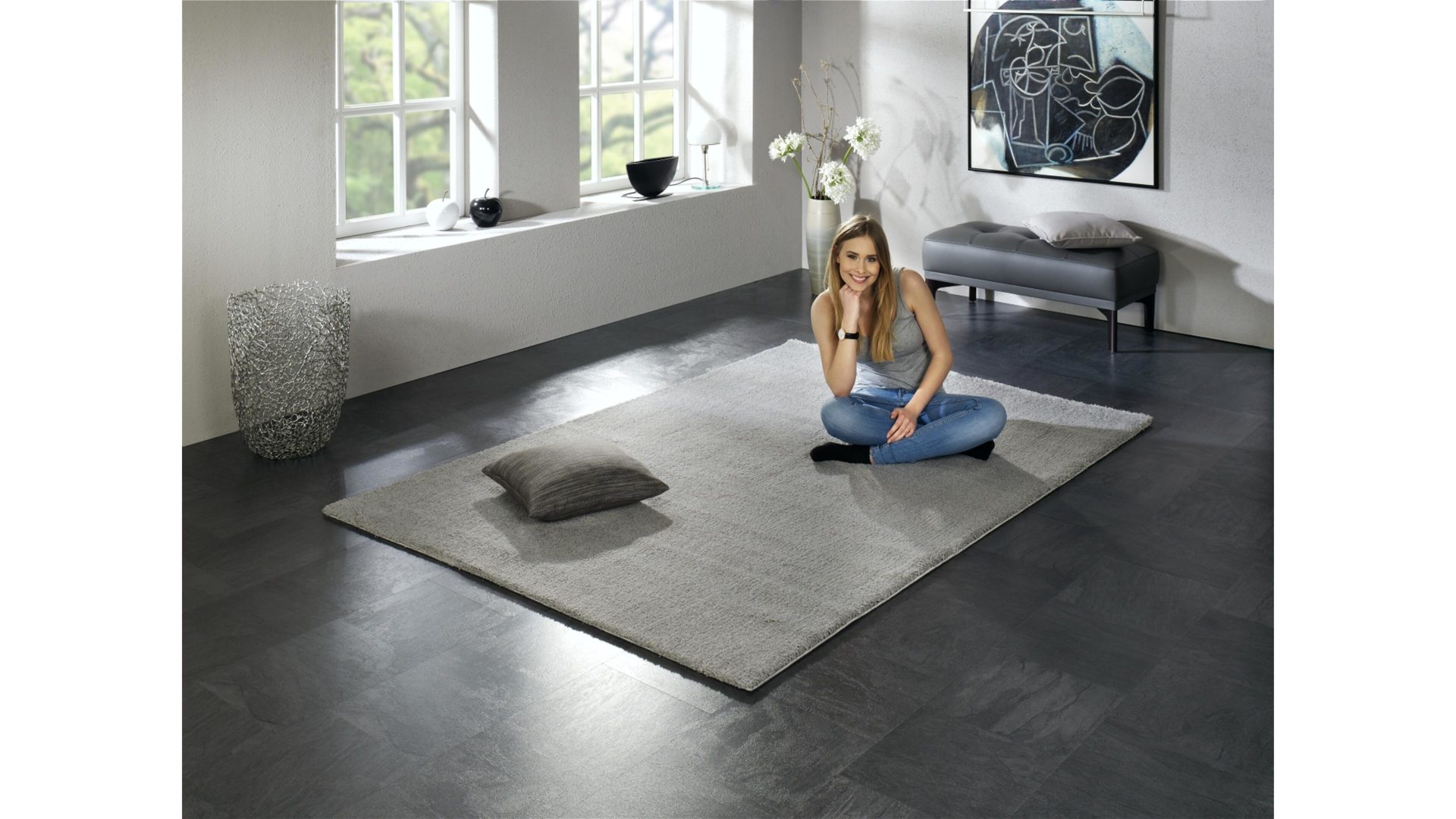 Hochflorteppich Oci aus Kunstfaser in Grau Hochflorteppich Soft Dream für Ihre Wohnaccessoires graue Kunstfaser – ca. 160 x 230 cm