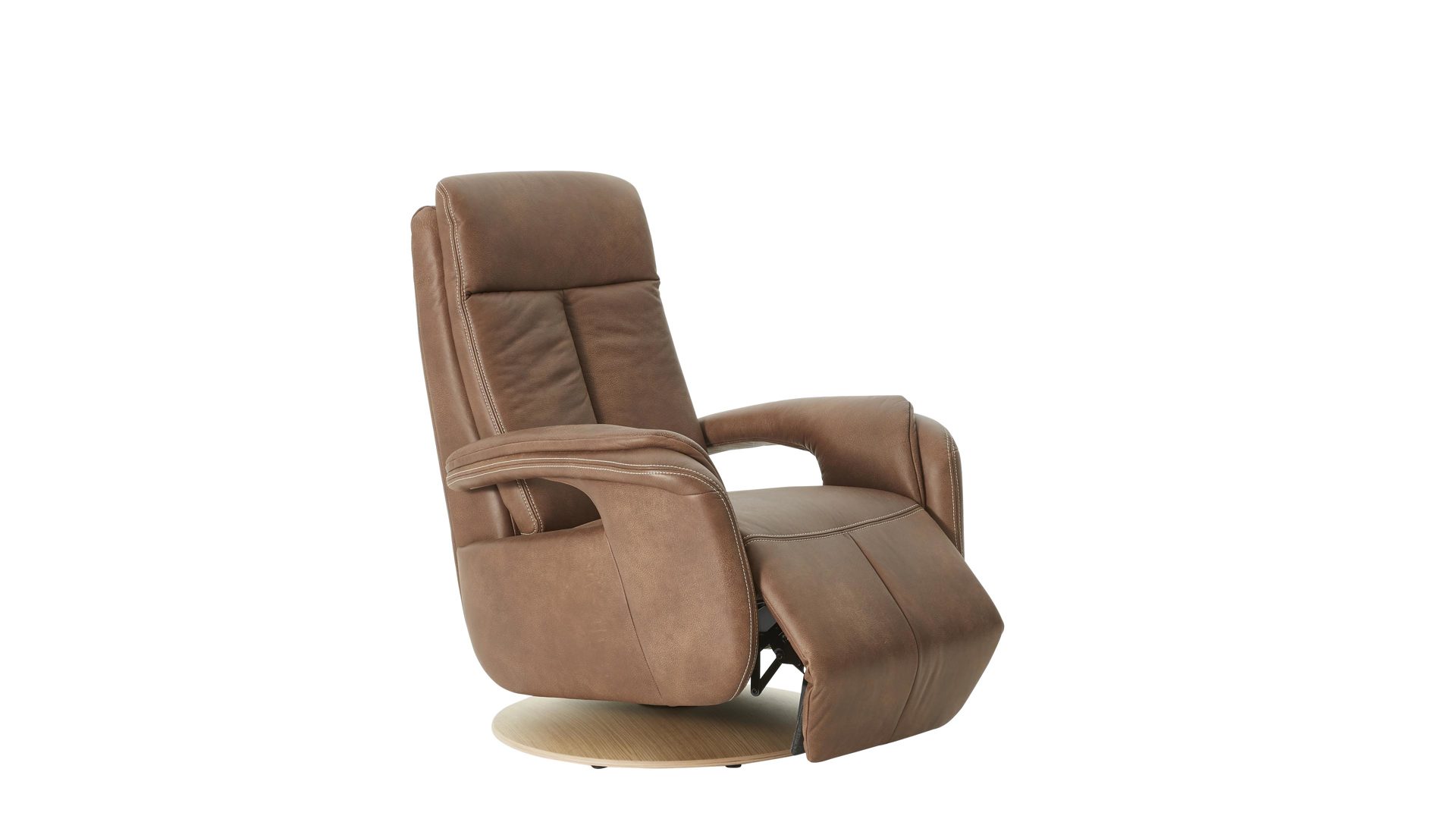 Relaxsessel modulmaster aus Leder in Braun Modulmaster MM-PN1035 - Relaxsessel 1SDCL D1 chaifarbenes Leder Aurelia & Holz-Tellerfuß