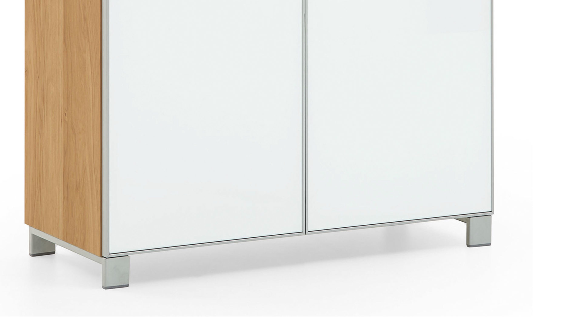 Schuhschrank Voss möebel aus Glas in Weiß VOSS MÖBEL Schuhschrank Santina als Dielenmöbel Eiche Bianco & weißes Glas – zwei Schubladen, zwei Türen