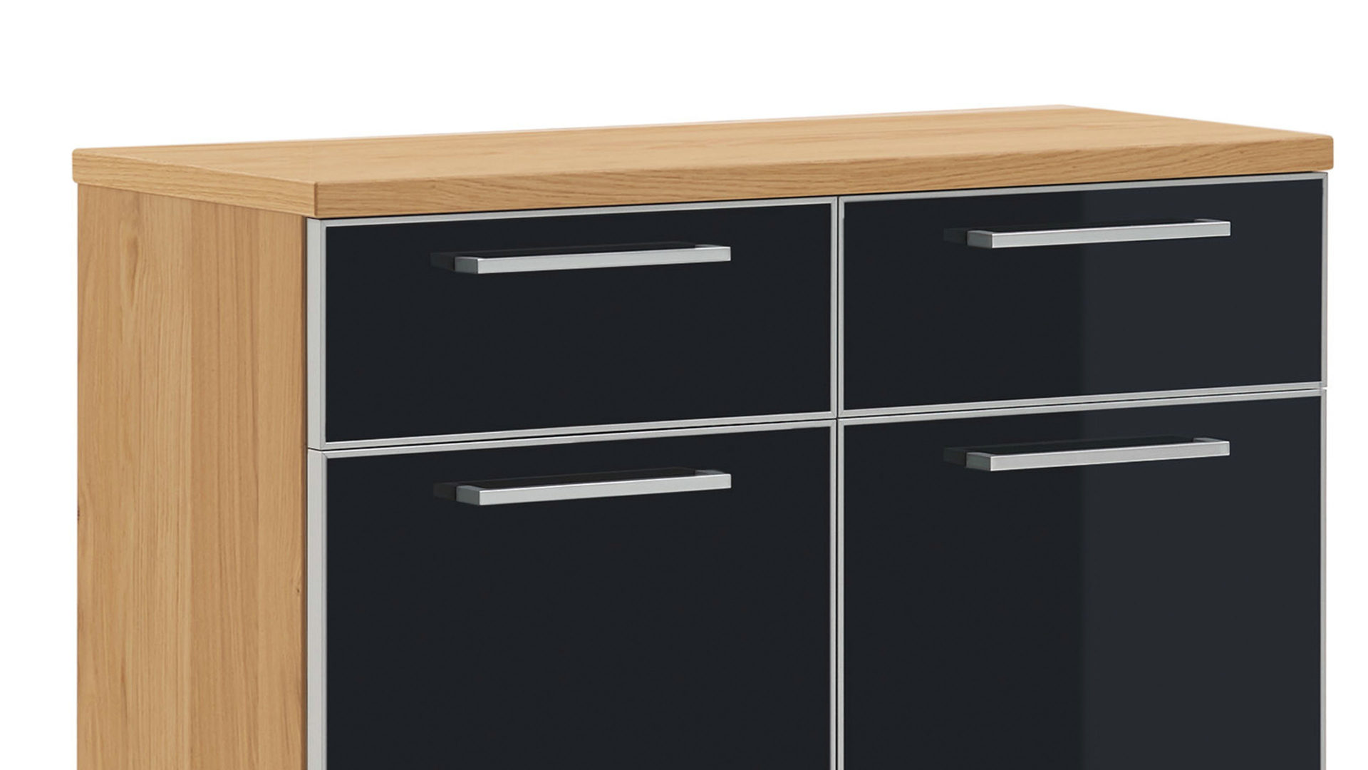 Schuhschrank Voss möebel aus Glas in Schwarz VOSS MÖBEL Schuhschrank Santina als Dielenmöbel Eiche Bianco & anthrazitfarbenes Glas – zwei Schubladen, zwei Türen