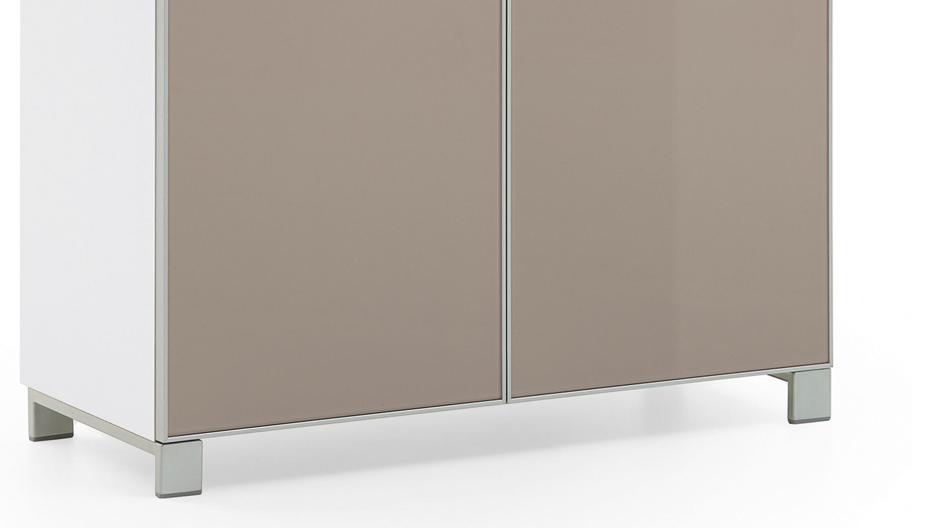 Schuhschrank Voss möebel aus Glas in Braun VOSS MÖBEL Schuhschrank Santina als Dielenmöbel weißer Lack & taupefarbenes Glas – zwei Schubladen, zwei Türen