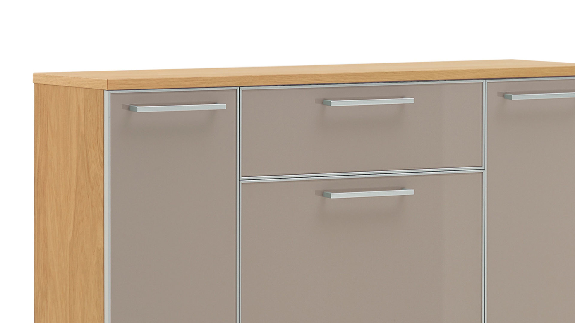 Schuhschrank Voss möebel aus Glas in Braun VOSS MÖBEL Schuhschrank Santina als Dielenmöbel Eiche Bianco & taupefarbenes Glas – eine Schublade, vier Türen