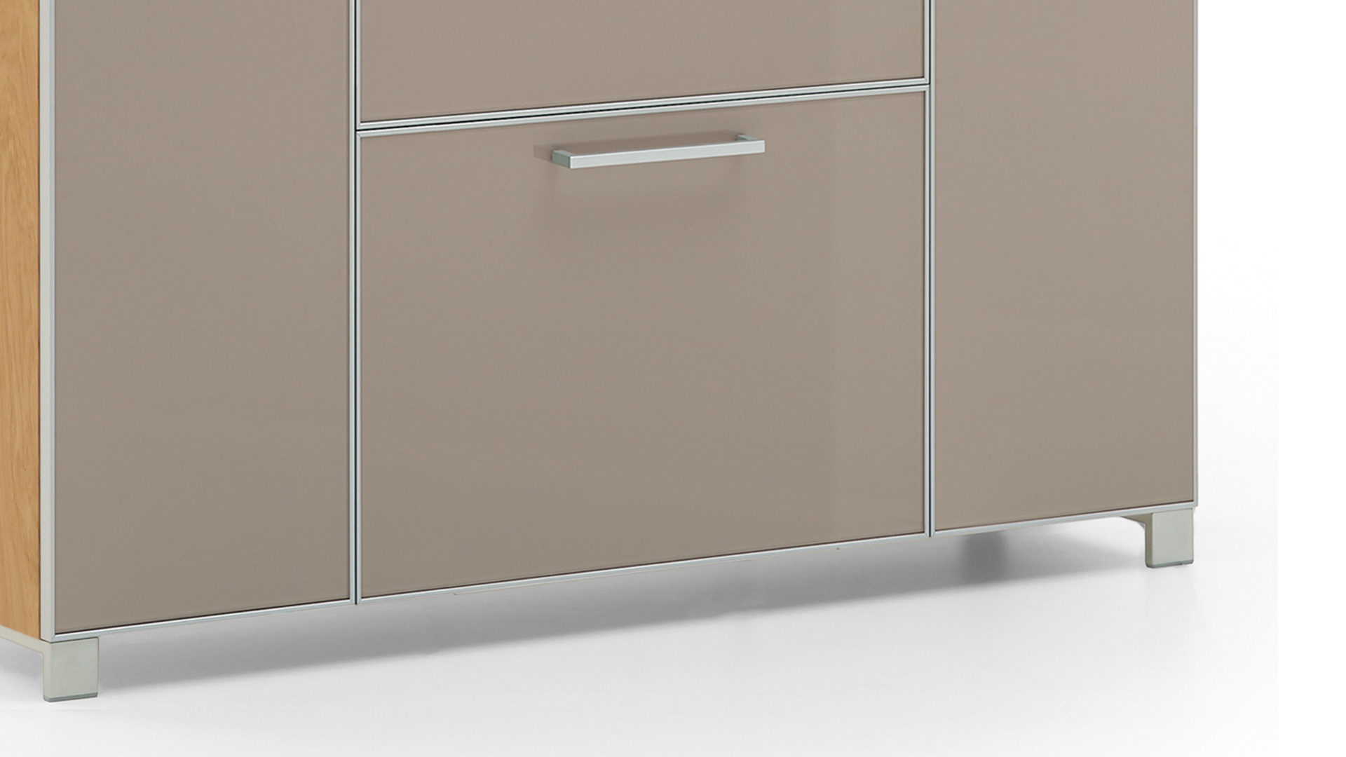 Schuhschrank Voss möebel aus Glas in Braun VOSS MÖBEL Schuhschrank Santina als Dielenmöbel Eiche Bianco & taupefarbenes Glas – eine Schublade, vier Türen