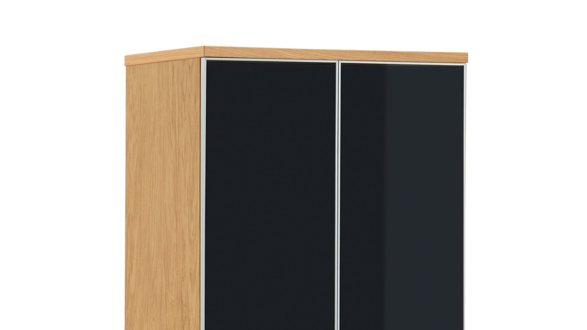 Garderobenschrank Voss möebel aus Glas in Schwarz VOSS MÖBEL Garderobenschrank Santina als Dielenmöbel Eiche Bianco & anthrazitfarbenes Glas – zwei Türen