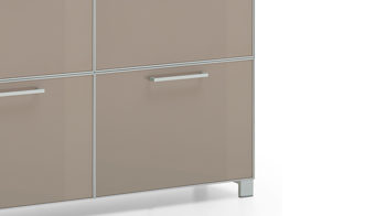 Schuhschrank Voss möebel aus Glas in Braun VOSS MÖBEL Schuhschrank Santina als Dielenmöbel weißer Lack & taupefarbenes Glas – zwei Schubladen, vier Klappen
