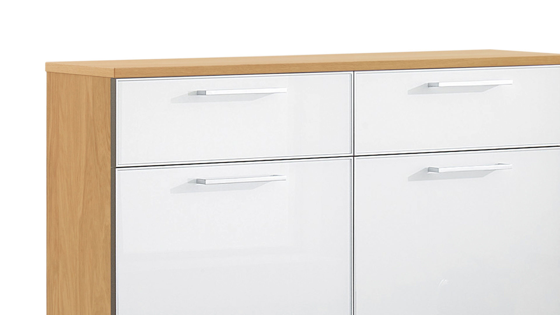 Schuhschrank Voss möebel aus Glas in Weiß VOSS MÖBEL Schuhschrank Santina als Dielenmöbel Eiche Bianco & taupefarbenes Glas – zwei Schubladen, vier Klappen