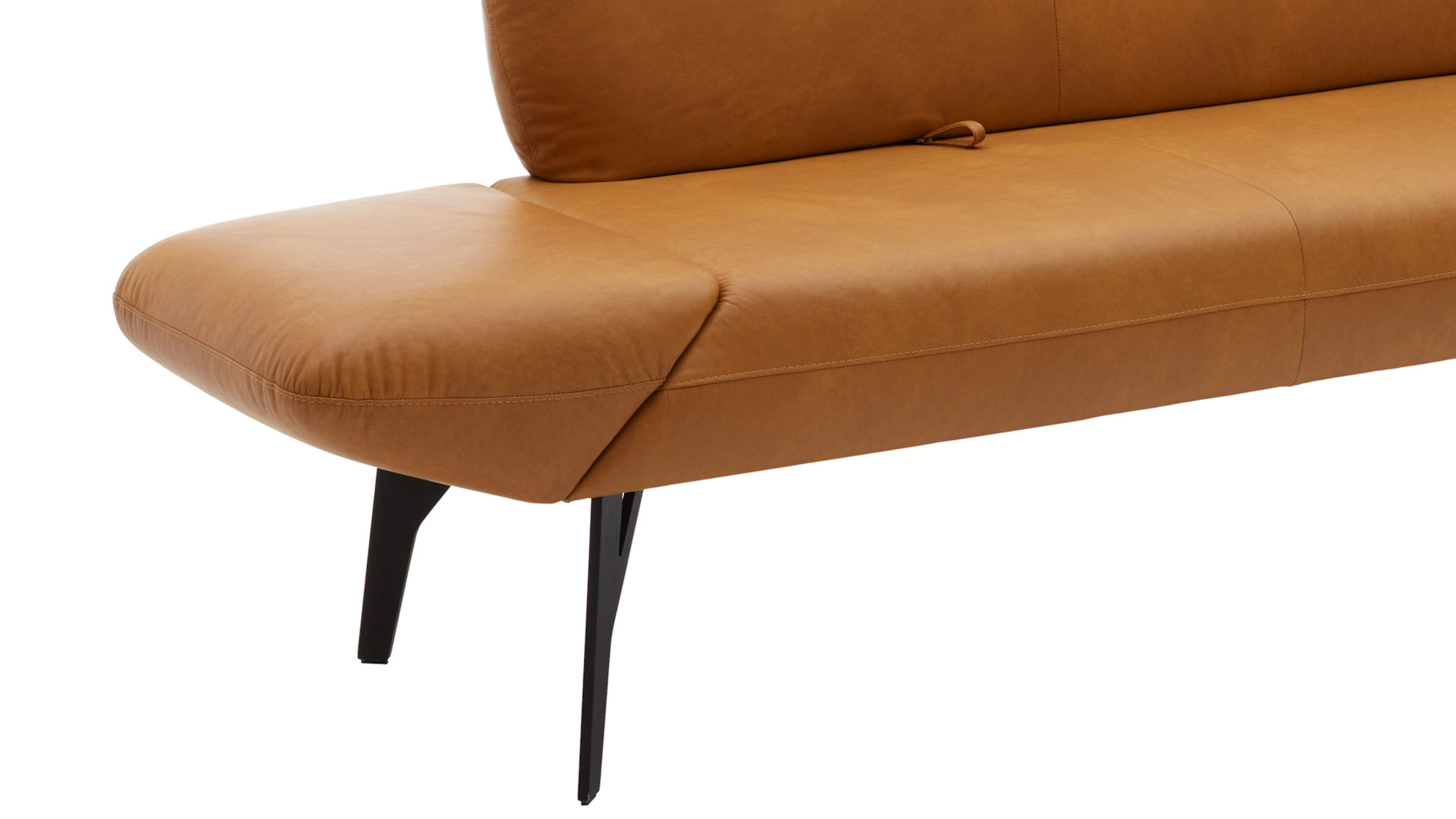 Polsterbank combinessa aus Leder in Orange Combinessa Genzo - Solobank mit Funktion curcumafarbenes Leder Cloud & schwarzes Metall - Länge ca. 238 cm