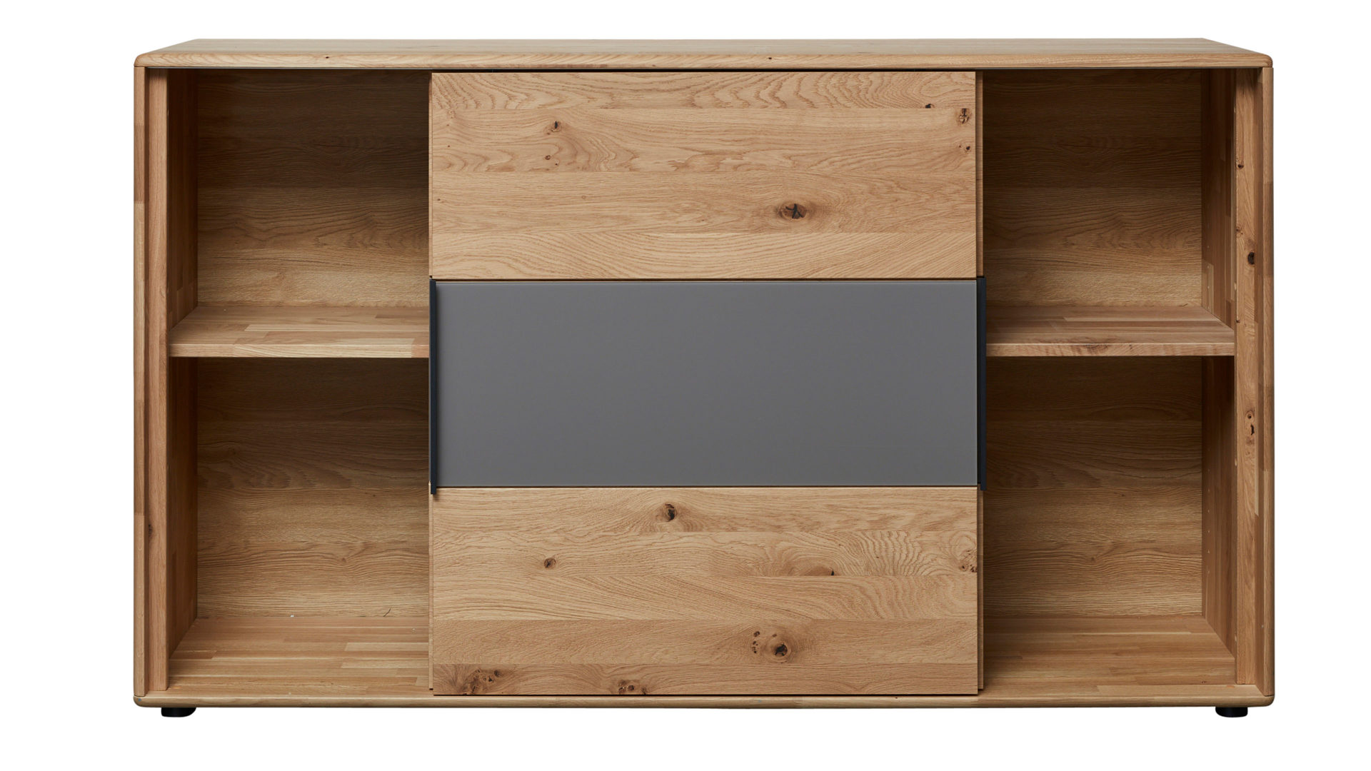 Türenkommode Interliving aus Holz in Grau Interliving Schlafzimmer Serie 1015 – Schiebetürenkommode sienafarbenes Mattglas & Wildeiche – zwei Türen, Länge ca. 164 cm