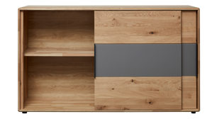 Türenkommode Interliving aus Holz in Grau Interliving Schlafzimmer Serie 1015 – Schiebetürenkommode sienafarbenes Mattglas & Wildeiche – zwei Türen, Länge ca. 164 cm