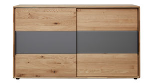 Türenkommode Interliving aus Holz in Grau Interliving Schlafzimmer Serie 1015 – Schiebetürenkommode sienafarbenes Mattglas & Wildeiche – zwei Türen, Länge ca. 164 cm